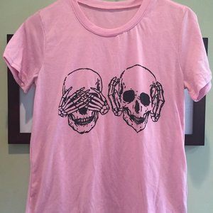 ZARA pink skull graphic short sleeve tee